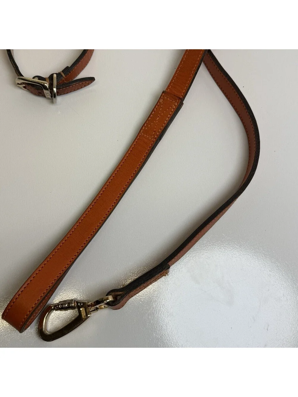 Brown Leather Hartman & Rose Small Dog Leash Collar Set Leather Orange 10/26